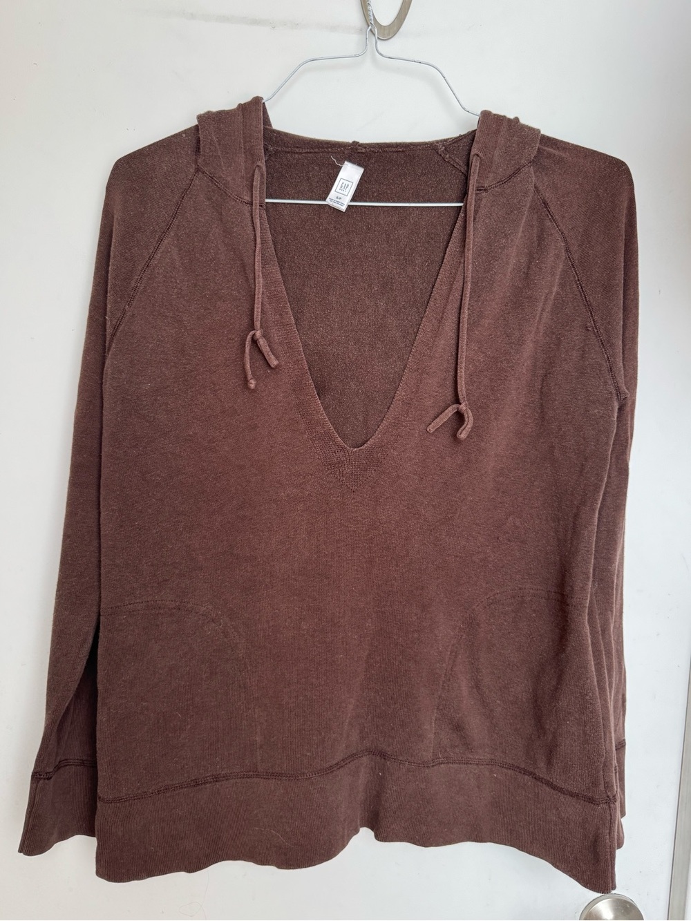 GAP Body V-Neck Hooded Pullover - Brown